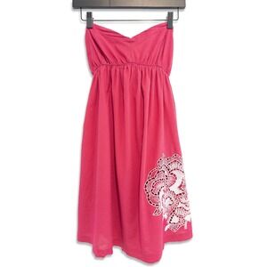 Element Strapless‎ Dress Womens Hot Pink Embroidered Cotton Boho Sun Dress